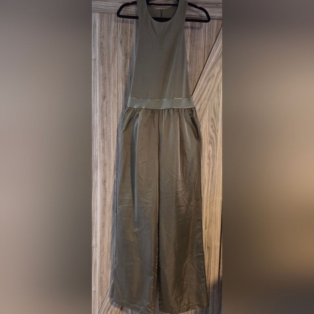Victoria's Secret Olive Green Lux Glossy Sport Wide-Leg Jumpsuit - Picture 6 of 16